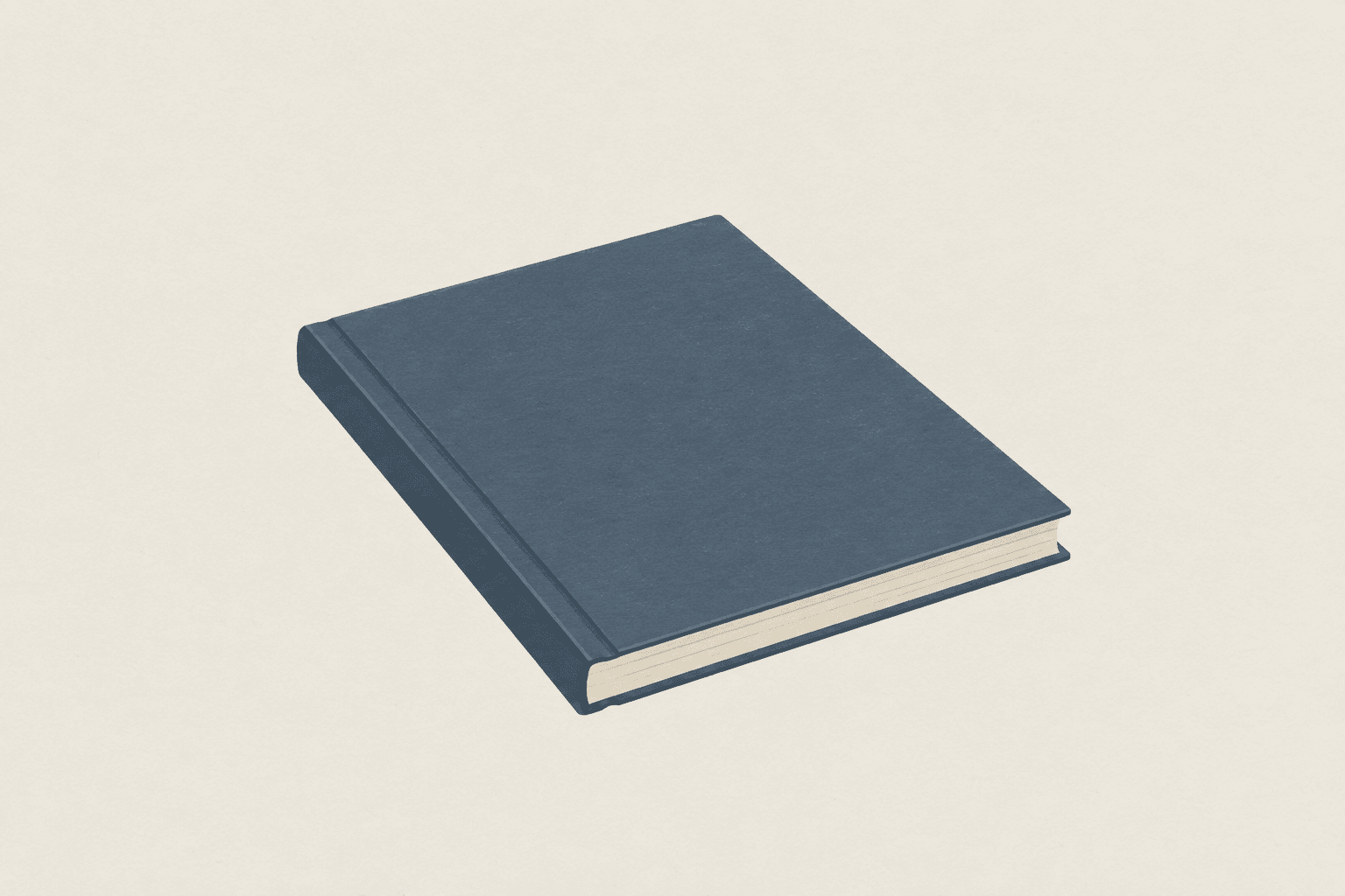 A plain closed hardback ledger lying flat and shut on an empty desk surface.